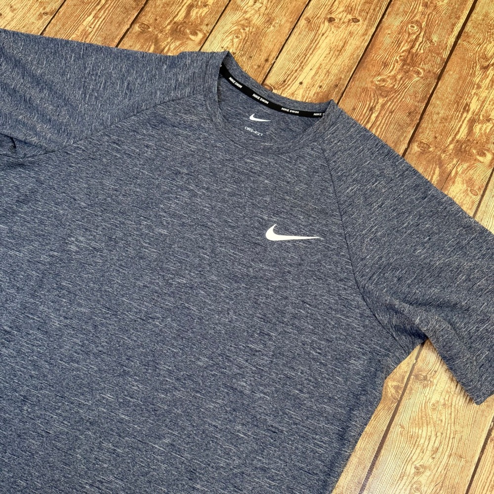 Nike Dri Fit Swim Rash Guard Mens Medium Blue Heathered Short Sleeve UPF 40